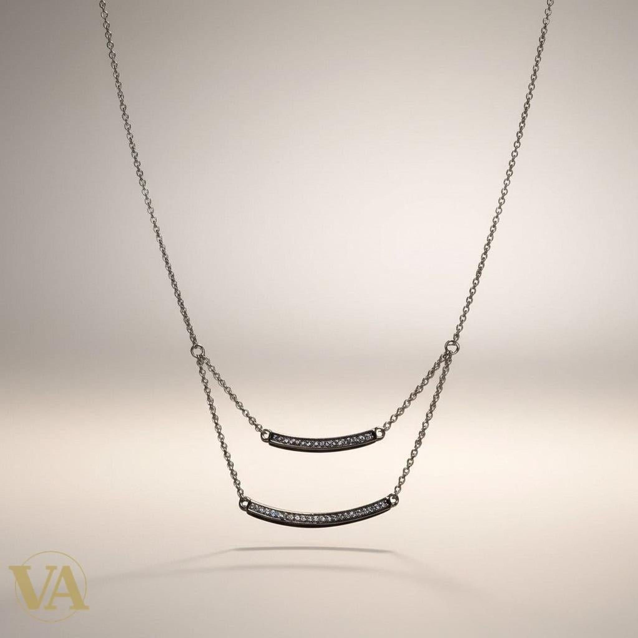 Collier Femme Argent 925 — Double Rang Barres Incurvées Pavé Zircons - Argent 925 - Vindicta