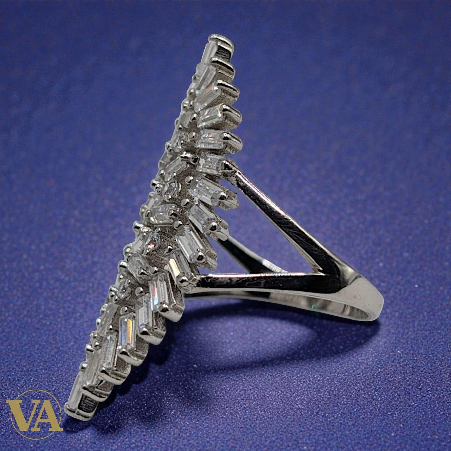 Bague Femme Argent 925 Plume Oxydes de Zirconium - Design Poétique