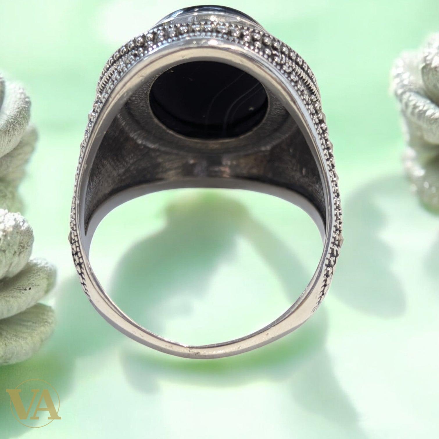 Bague Homme Argent 925 – Agate Bleu Nuit Naturelle