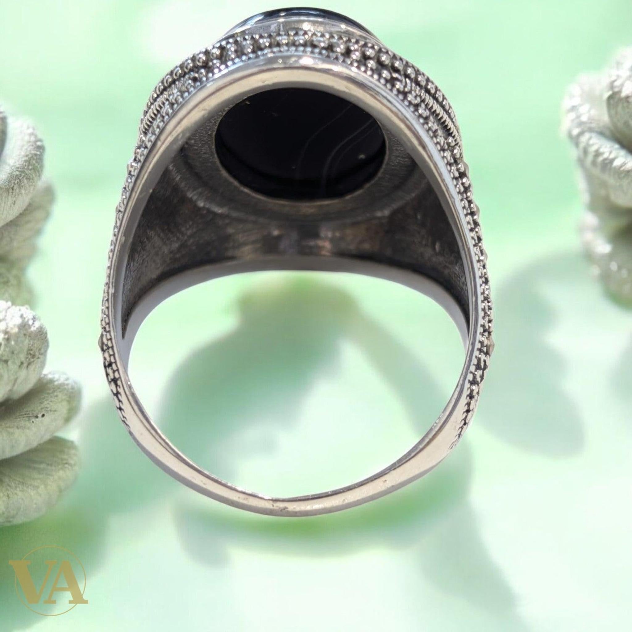 Bague Homme Argent 925 – Agate Bleu Nuit Naturelle | Bijoux Vindicta