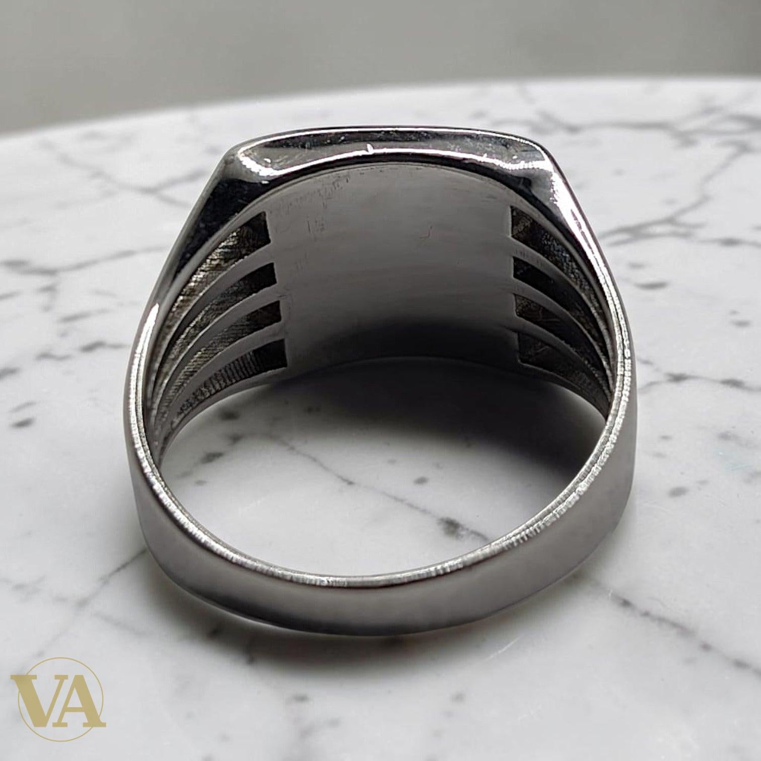 Chevalière Homme Argent 925 Nacre Grise Carré Flancs Ajourés - Argent 925 - Vindicta