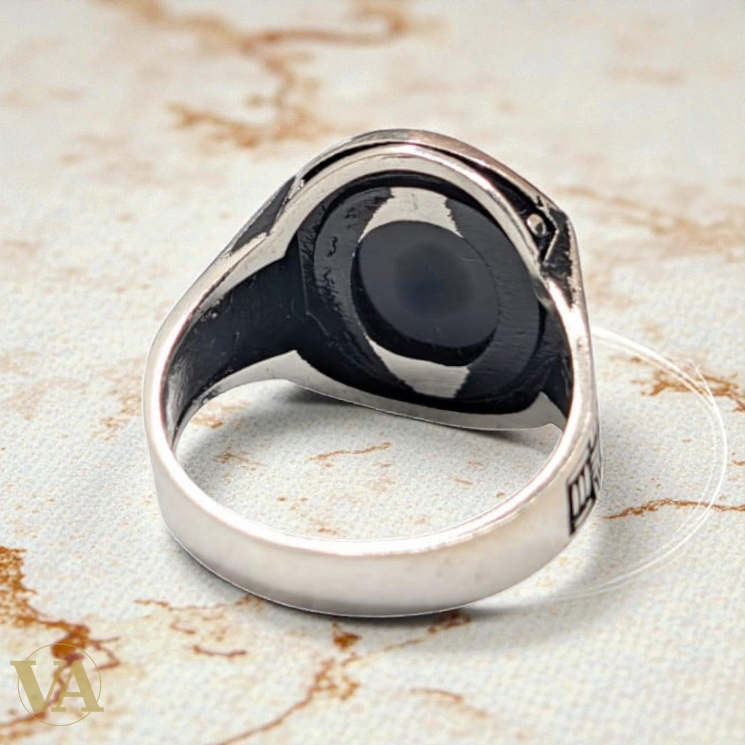 Bague homme argent 925 – Onyx Noir & Monture Tressée Ottomane | Bijoux Vindicta