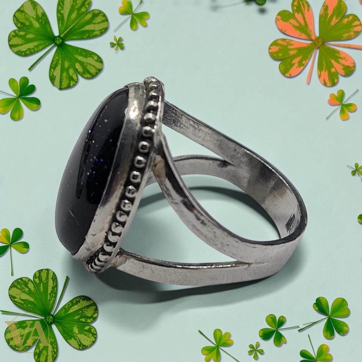 Bague femme argent 925 Pierre des Étoiles bleue cabochon ovale