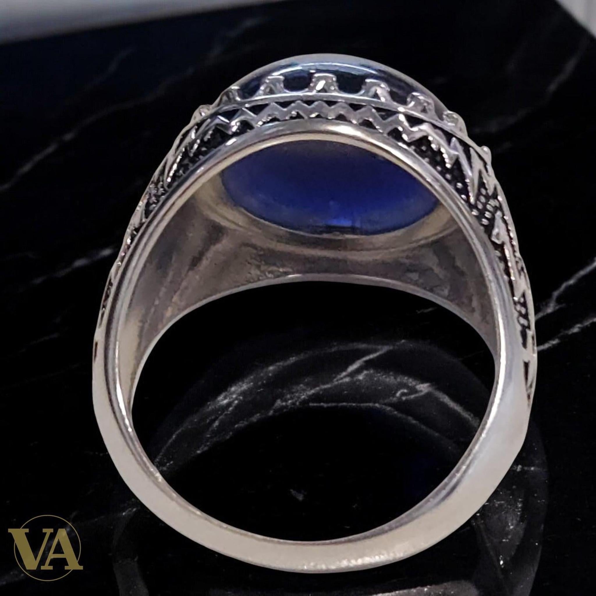 Bague homme argent 925 cabochon agate bleue - Argent 925 - Vindicta