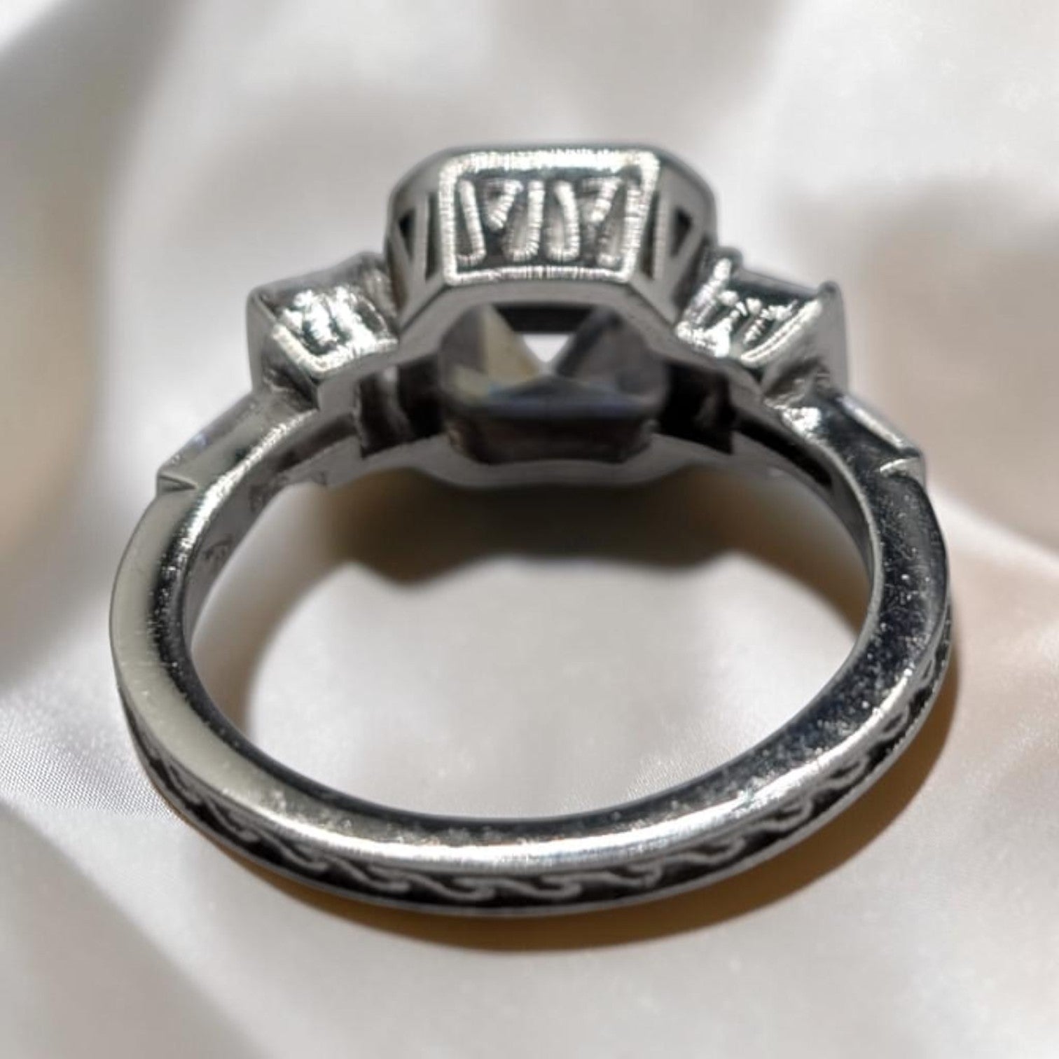 Bague Femme Argent 925 Solitaire Zircon Asscher Milgrain Art Déco
