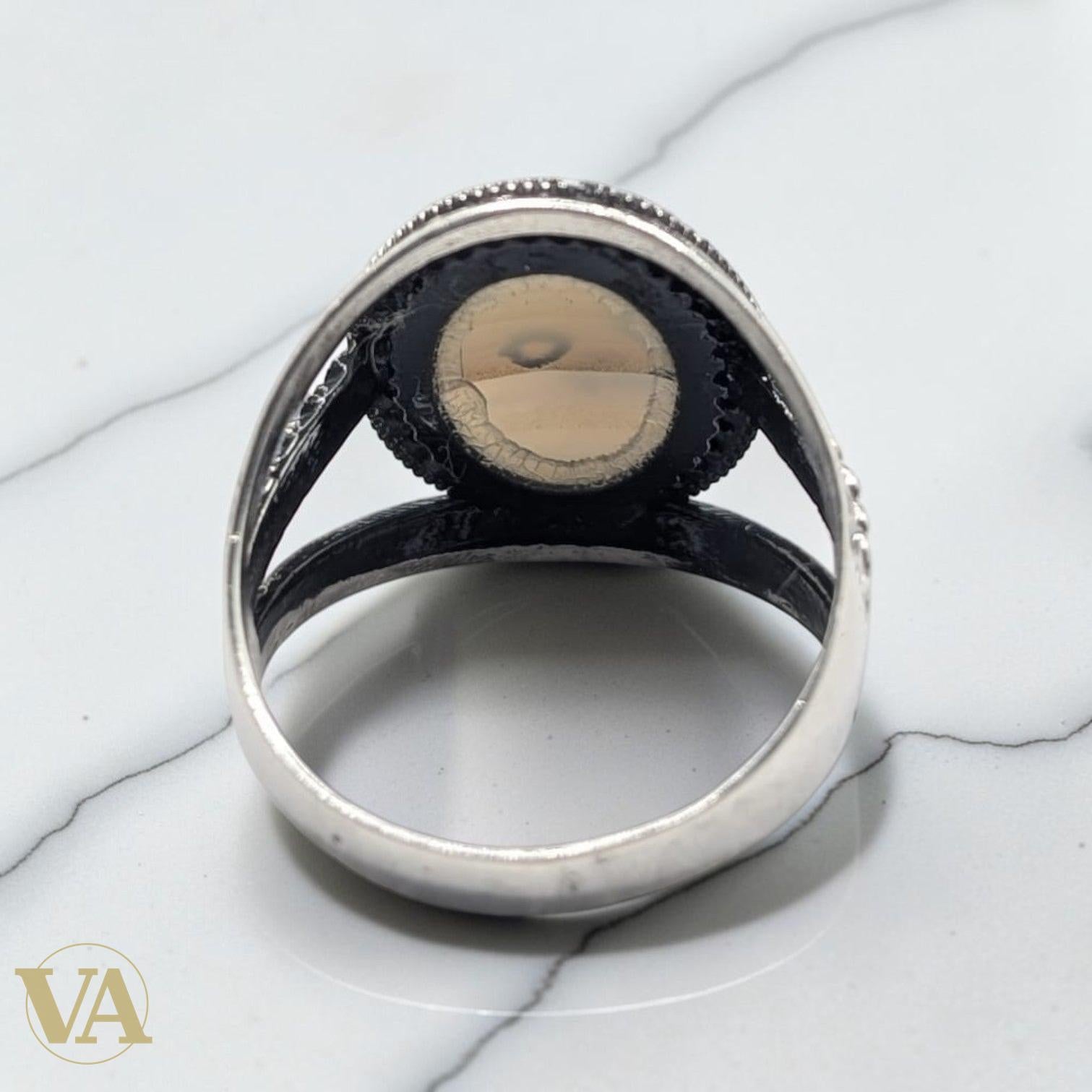 Chevalière Homme Argent 925 Agate Ribanée Zircons Noirs-Vindicta : Bijoux Argent 925 Massif, Luxe et Héritage