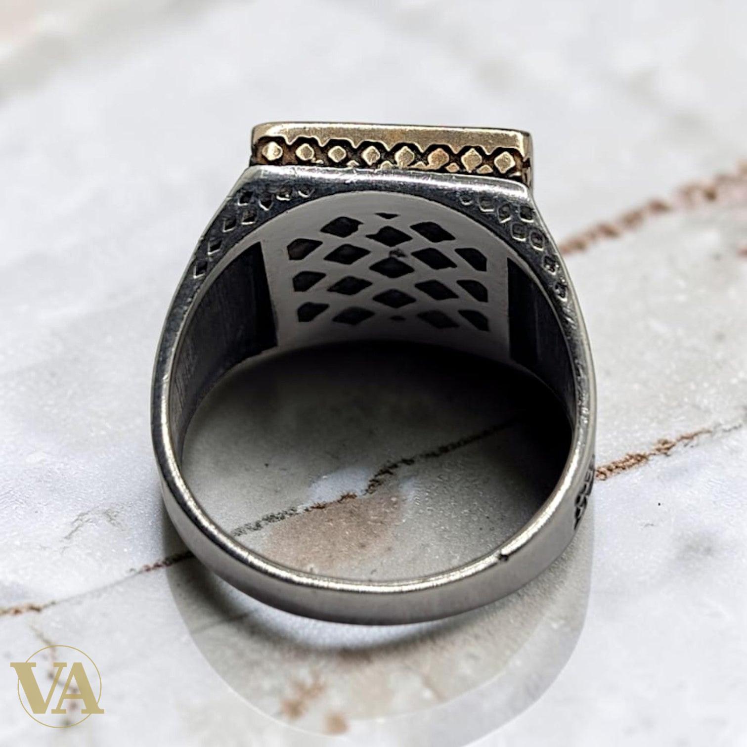 Chevalière Homme Argent 925 Onyx Noir Zircons Escalier Plaqué Or Rose | Bijoux Vindicta