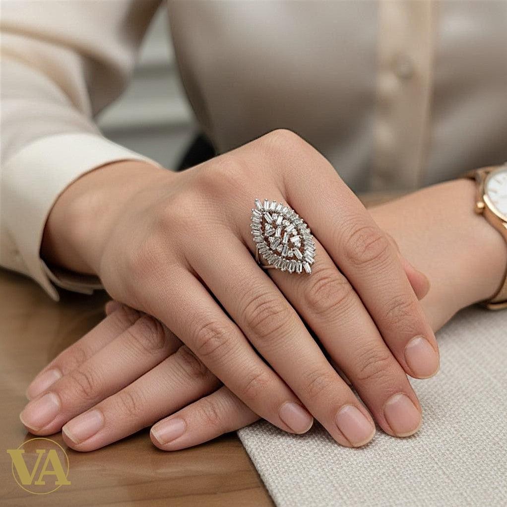 Bague Femme Argent 925 Plume Oxydes de Zirconium - Design Poétique