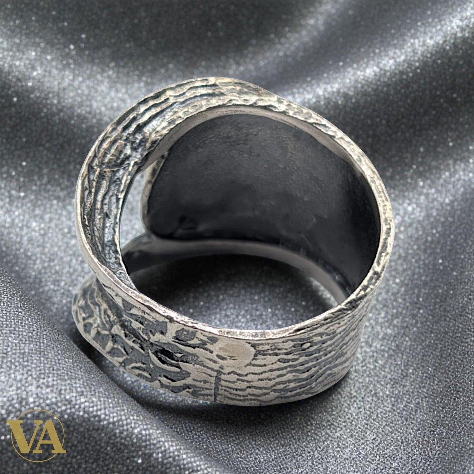 Bague femme Argent 925 Massif Oxyde Teinté Grenat Design Asymétrique | Bijoux Vindicta