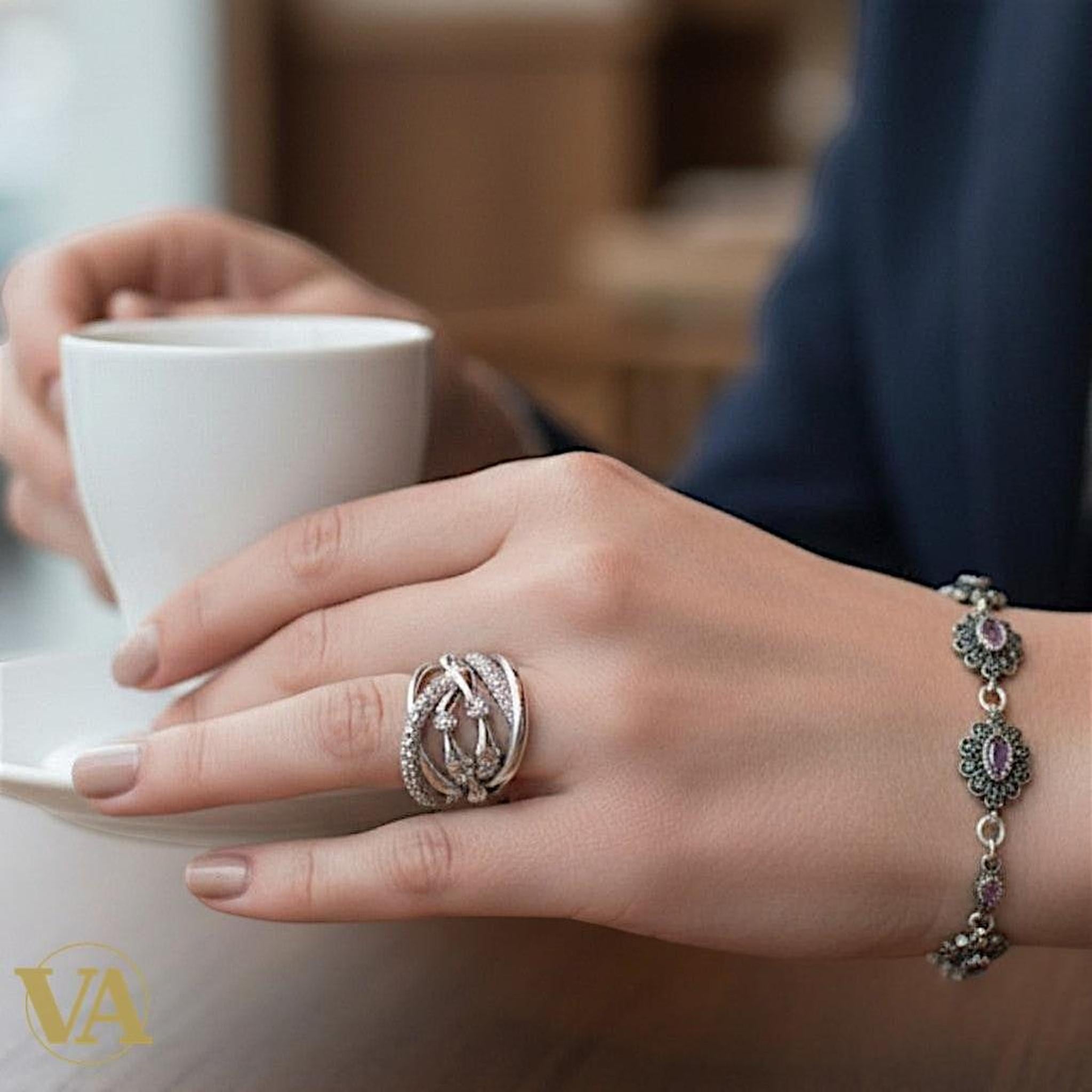 Bague Femme femmes Argent 925 Entrelacs Oxydes Blancs - Argent 925 - Vindicta