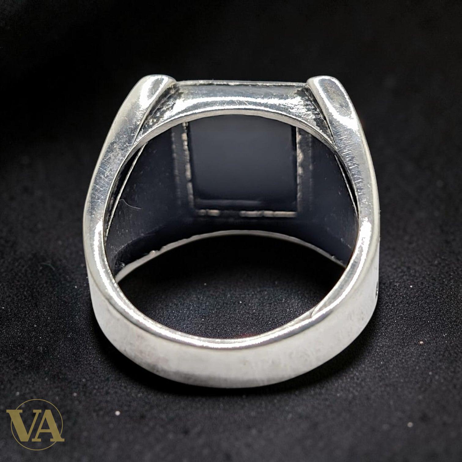 Chevalière Homme Argent 925 Onyx Noir Flancs Ajourés Zircons-Vindicta : Bijoux Argent 925 Massif, Luxe et Héritage