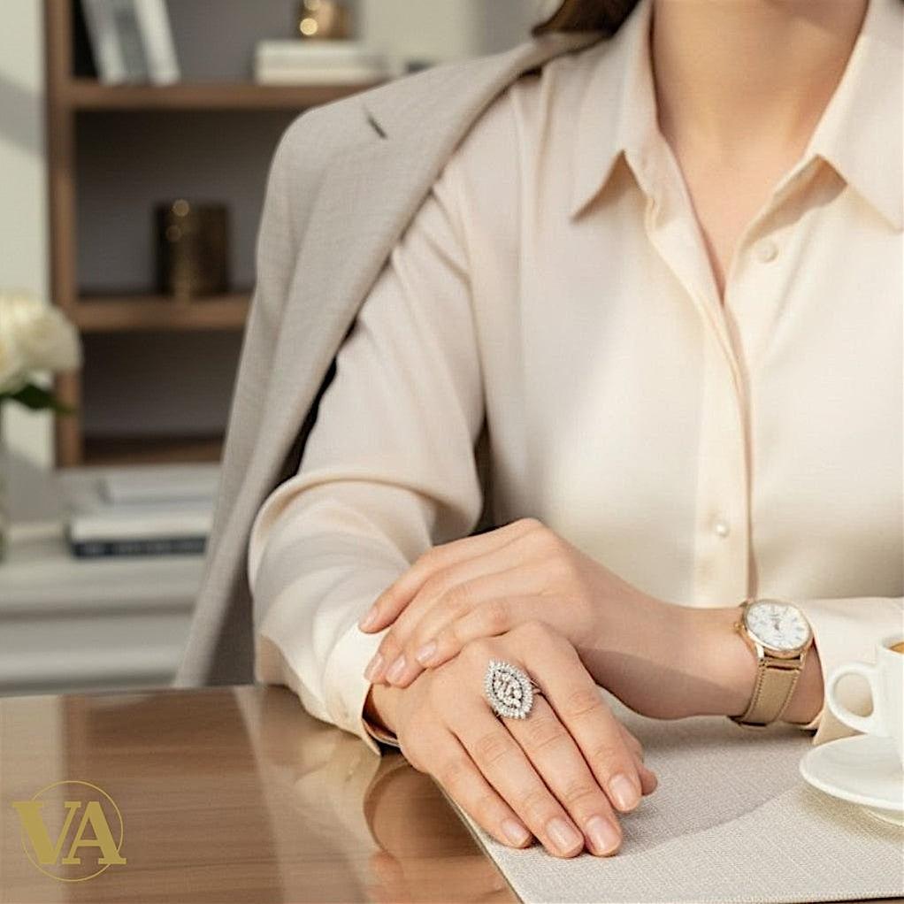 Bague Femme Argent 925 Plume Oxydes de Zirconium - Design Poétique