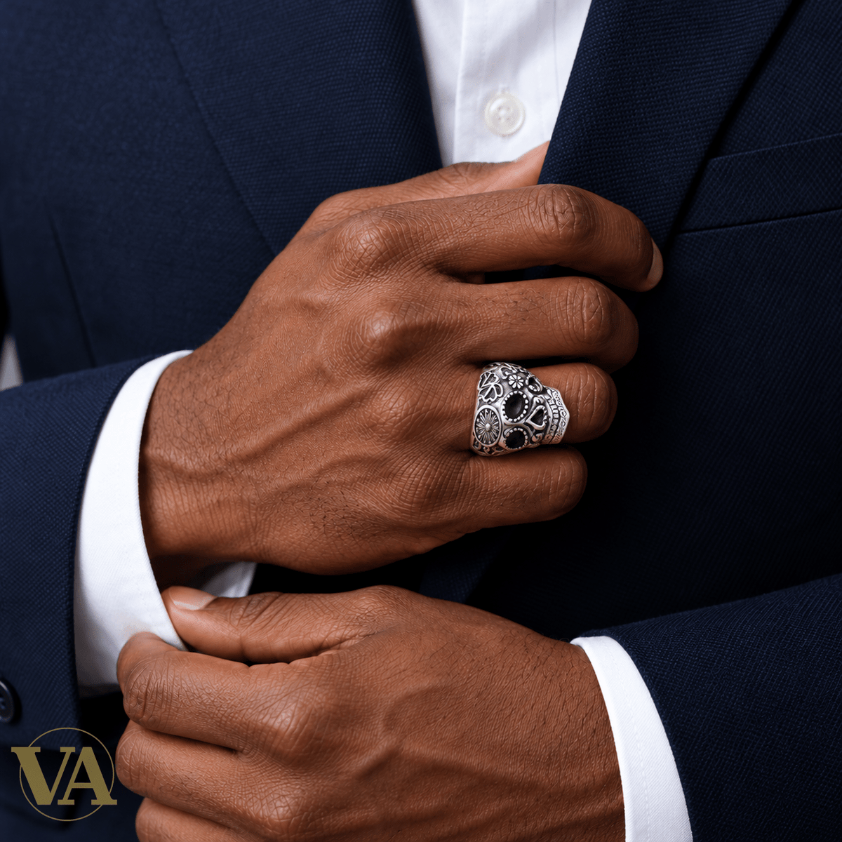 Bague Homme Argent 925 Rhodié – Crâne Fleuri - Argent 925 - Vindicta
