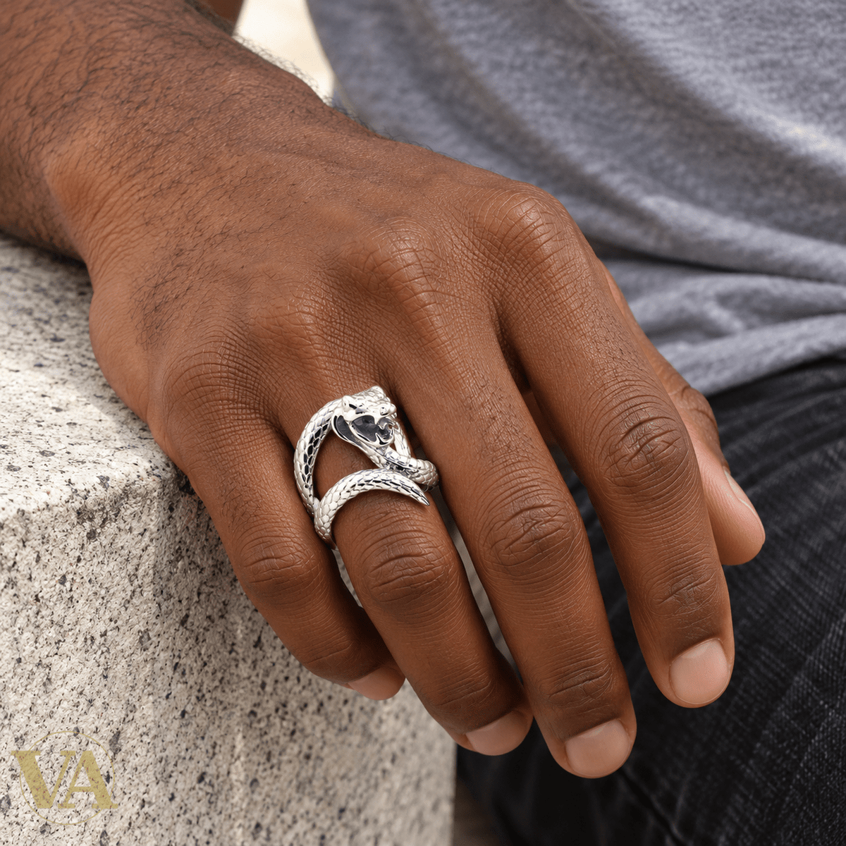 Bague Homme Argent 925 Rhodié – Cobra Enroulé - Argent 925 - Vindicta