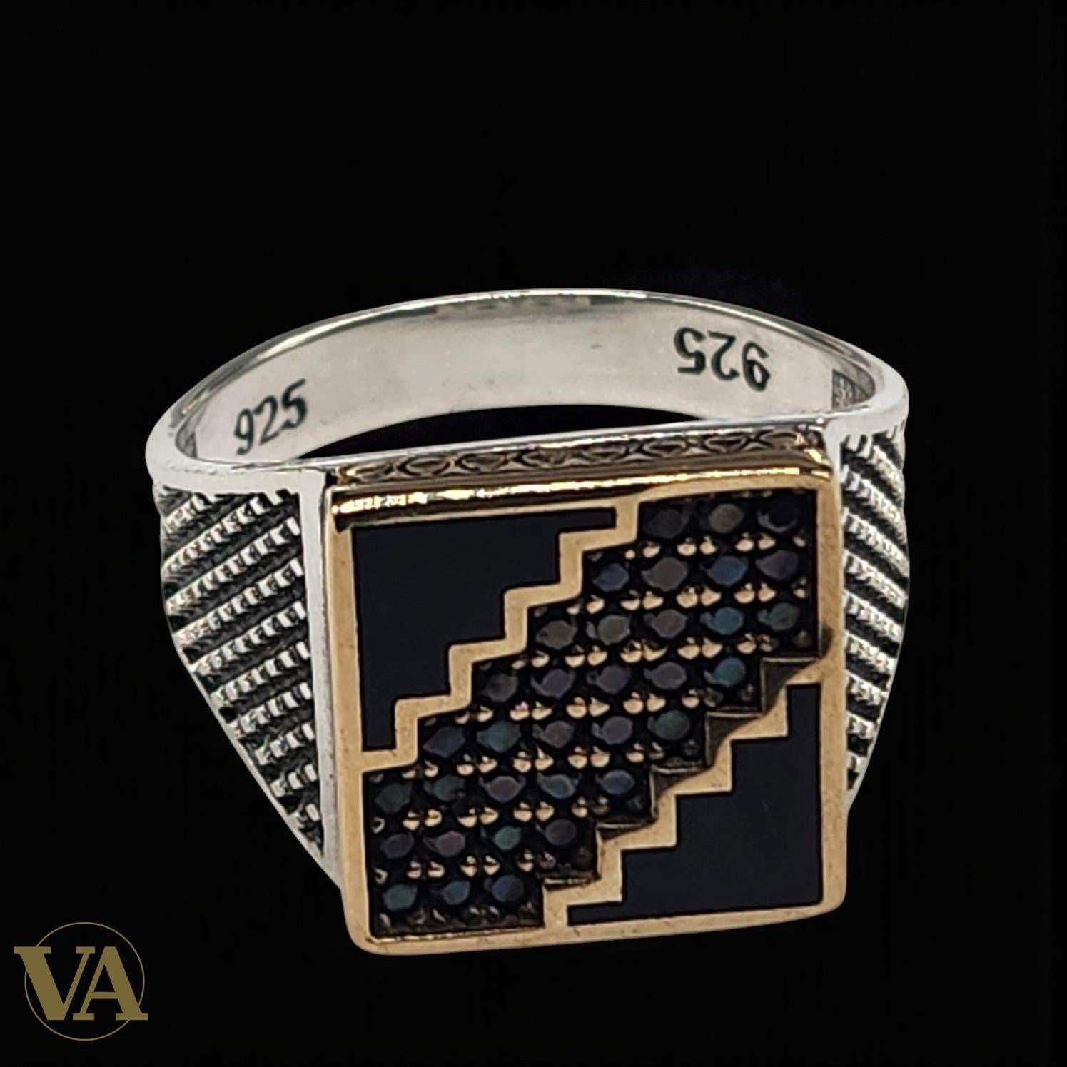 Bague Homme Argent 925 – Design Géométrique avec Onyx Noir
