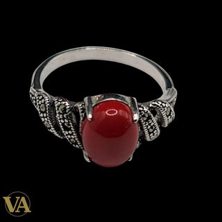 Bague Femme Argent 925 Cornaline & Marcassite – Style Vintage