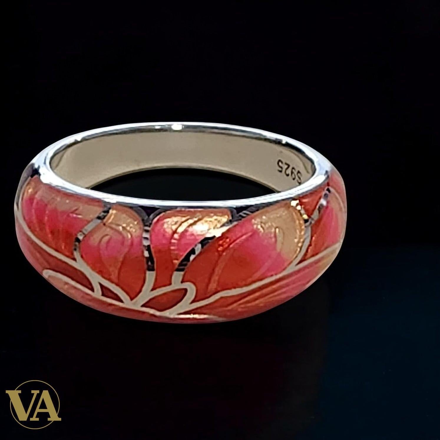 Bague Femme Argent 925 Émail Rose Lotus – Bijou Floral Élégant