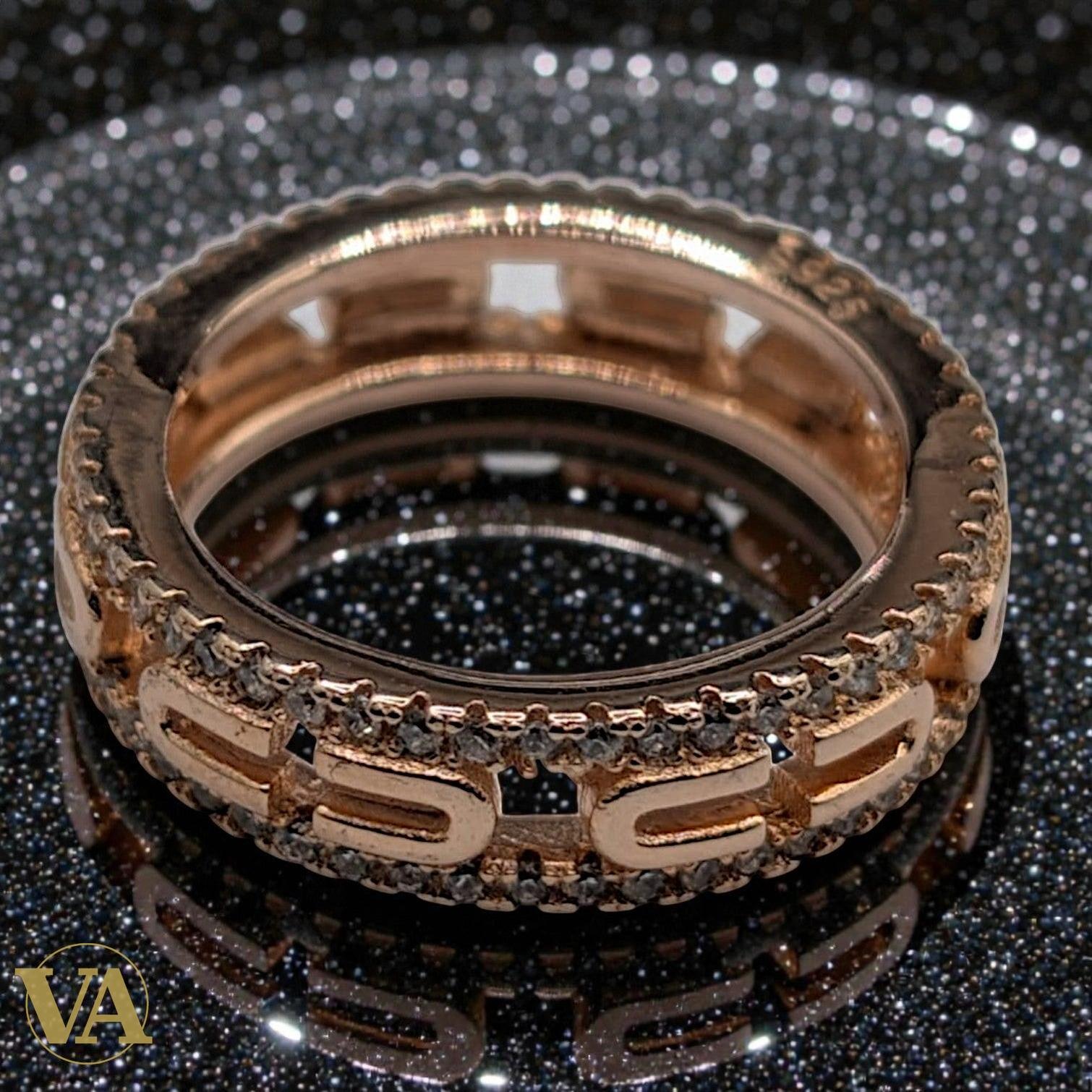 Bague Femme Argent 925 Plaqué Or Rose Motifs Grecs - Design Antique