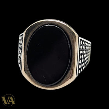 Chevalière Homme Argent 925 Onyx Noir Plaqué Or Rose