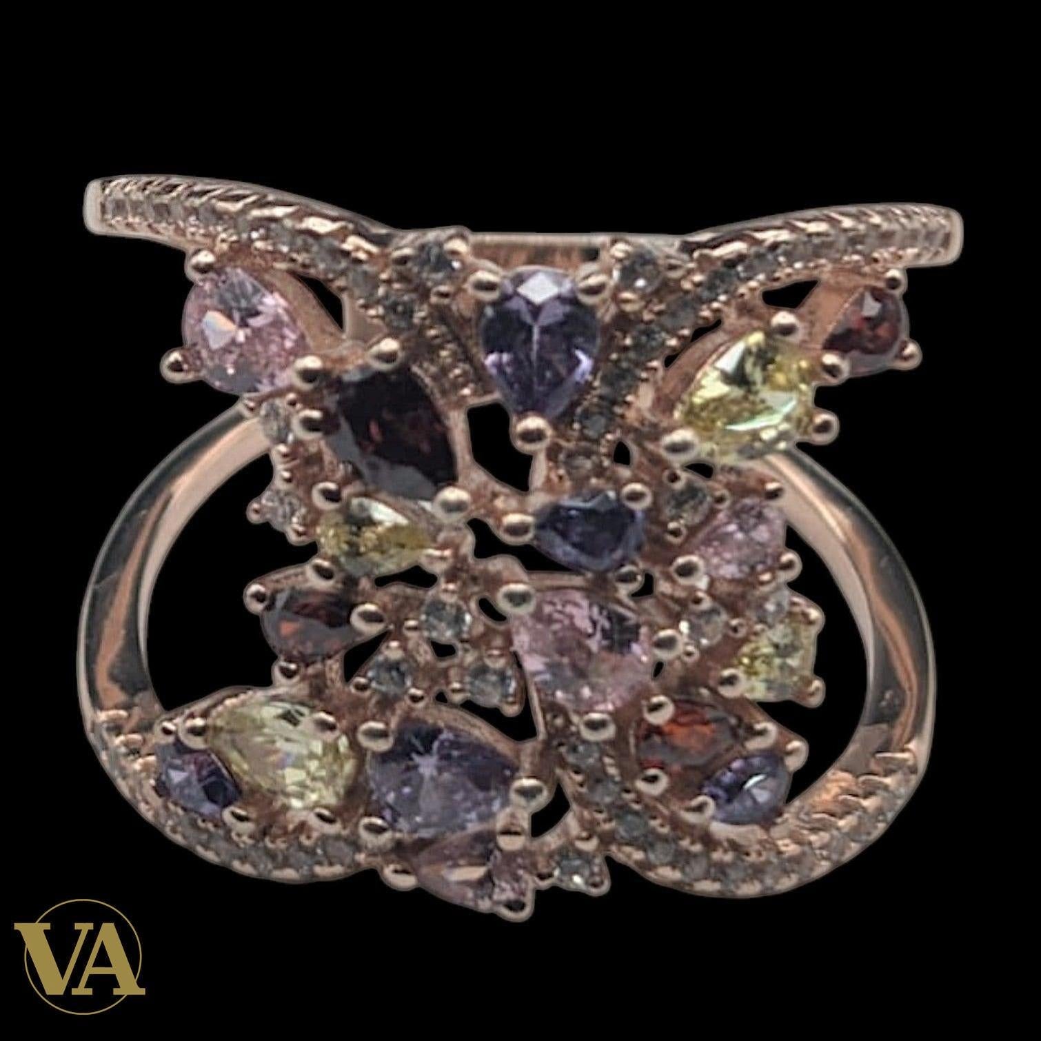 Bague  femmes Argent 925 & Plaqué Or Rose – Améthystes & Oxydes Multicolores