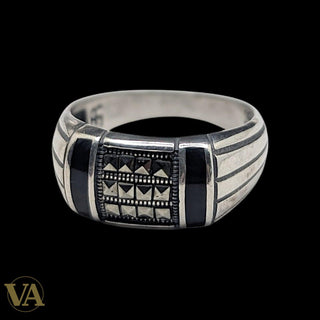 Chevalière Homme Argent 925 Onyx Noir Marcassite Art Déco