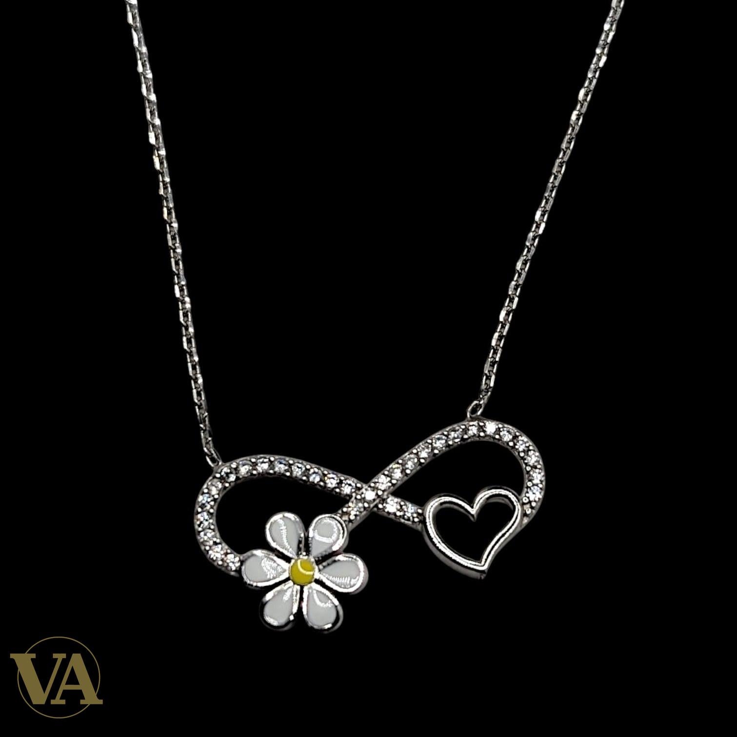 Collier Femme Argent 925 Infini Marguerite Émail – Pendentif Cœur Zircons-Vindicta : Bijoux Argent 925 Massif, Luxe et Héritage