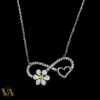 Collier Femme Argent 925 Infini Marguerite Émail – Pendentif Cœur Zircons
