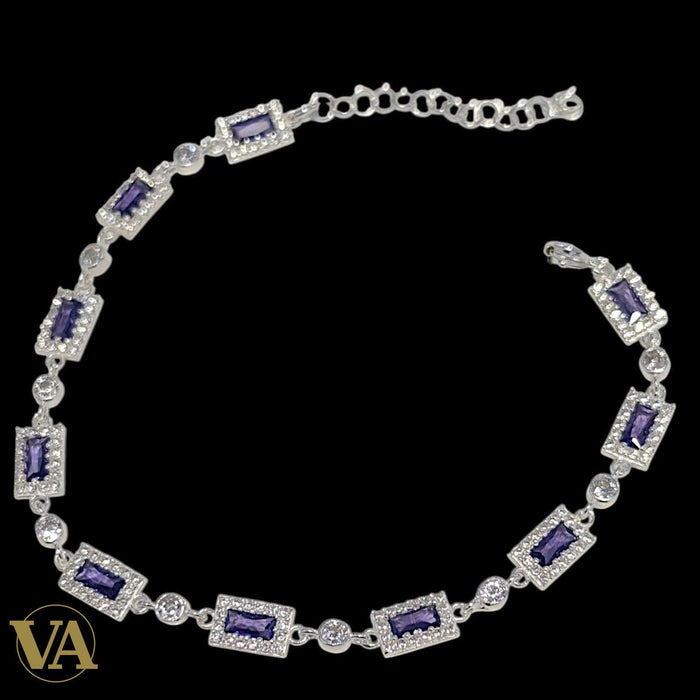 Bracelet Femme Argent 925 Améthyste Rectangulaire Vintage