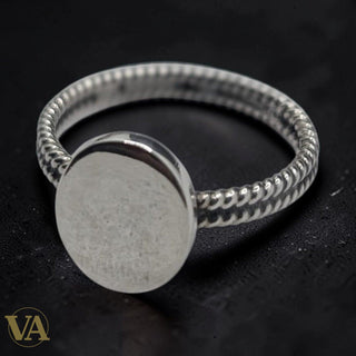 Bague Femme Argent 925 Plateau Rond Brossé Double Tige Torsadée