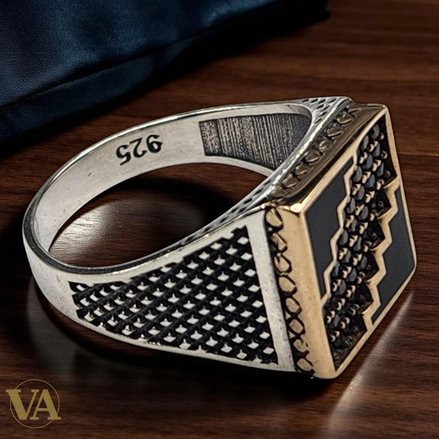 Bague Homme Argent 925 – Design Géométrique avec Onyx Noir