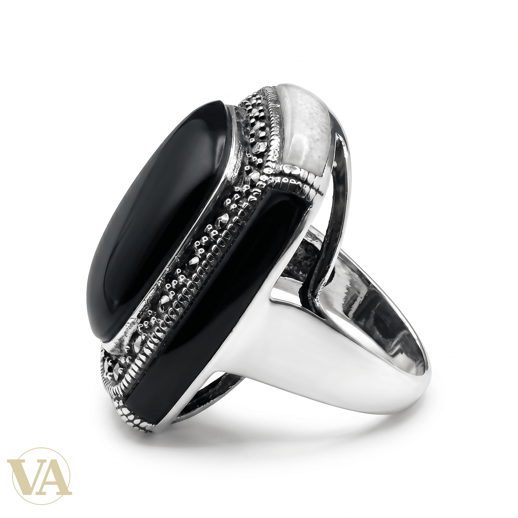Bague Femme Argent 925 Aventurine Verte Marcassite Art Déco Cocktail