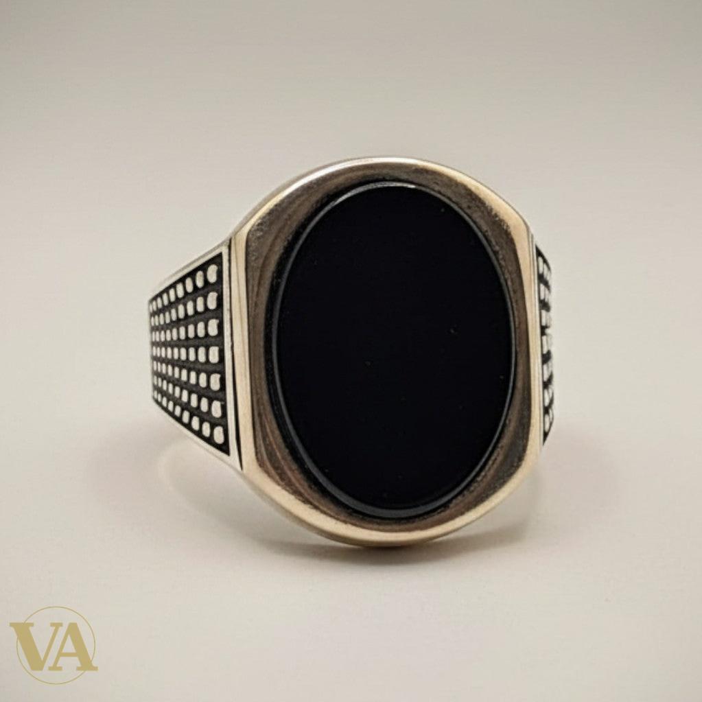 Chevalière Homme Argent 925 Onyx Noir Plaqué Or Rose | Bijoux Vindicta