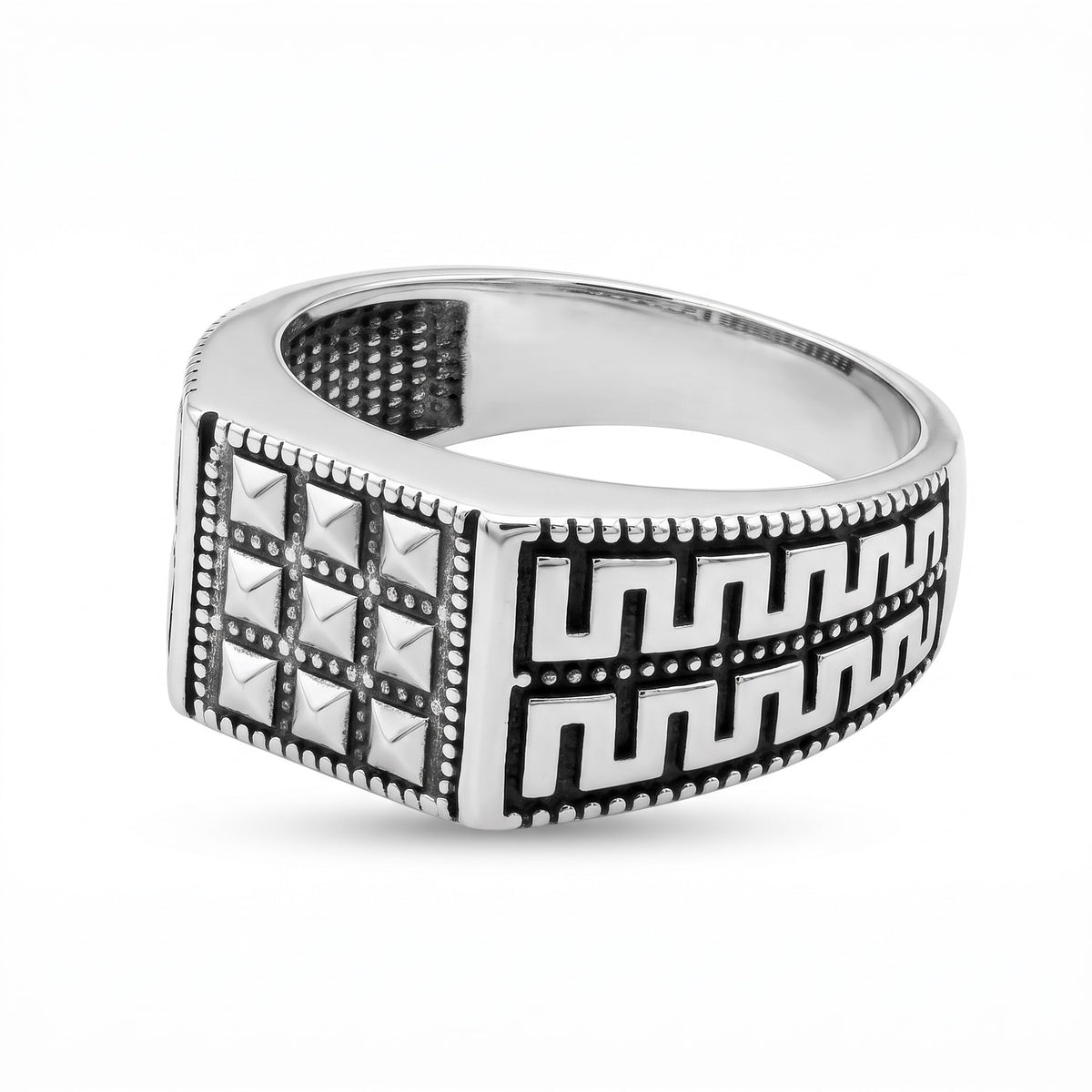 Chevalière Homme Argent 925 – Grille Marcassites & Méandre Grec - Argent 925 - Vindicta