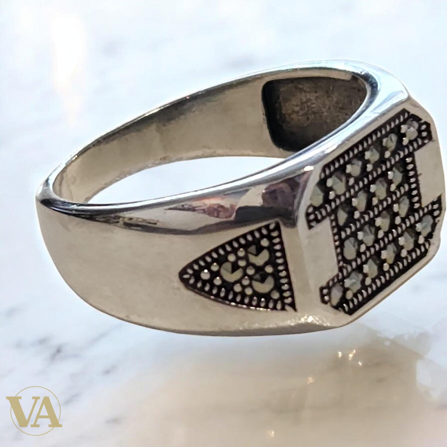 Bague homme argent 925 marcassite géométrique