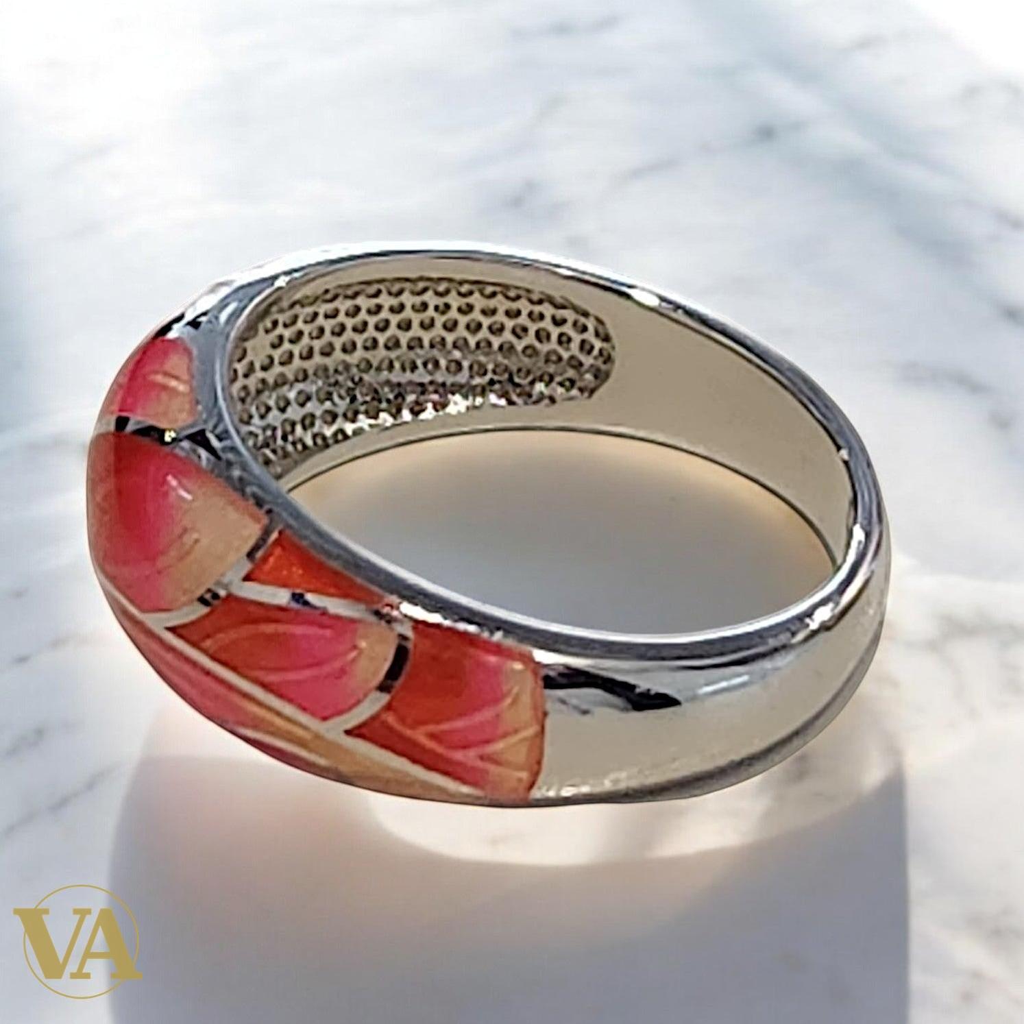 Bague Femme Argent 925 Émail Rose Lotus – Bijou Floral Élégant