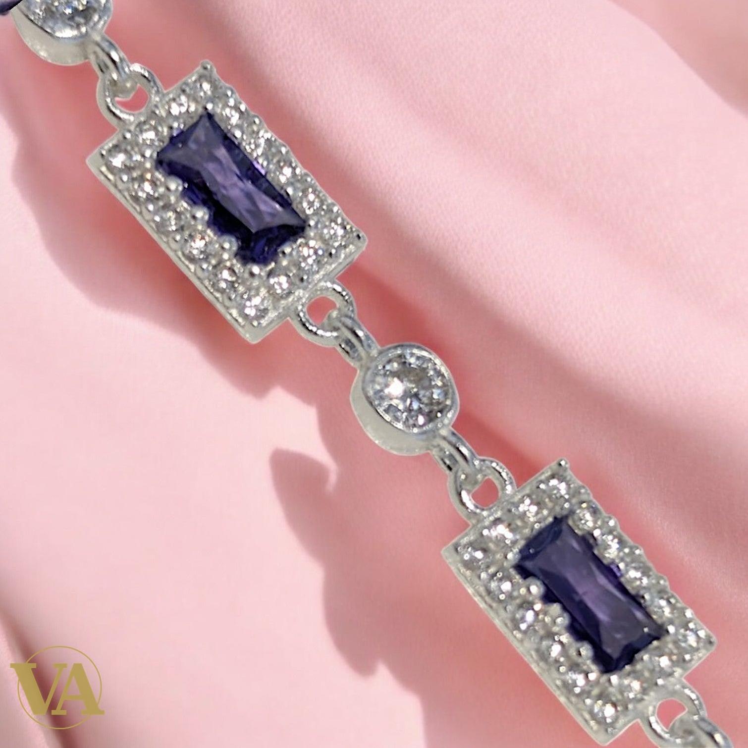 Bracelet Femme Argent 925 Améthyste Rectangulaire Vintage