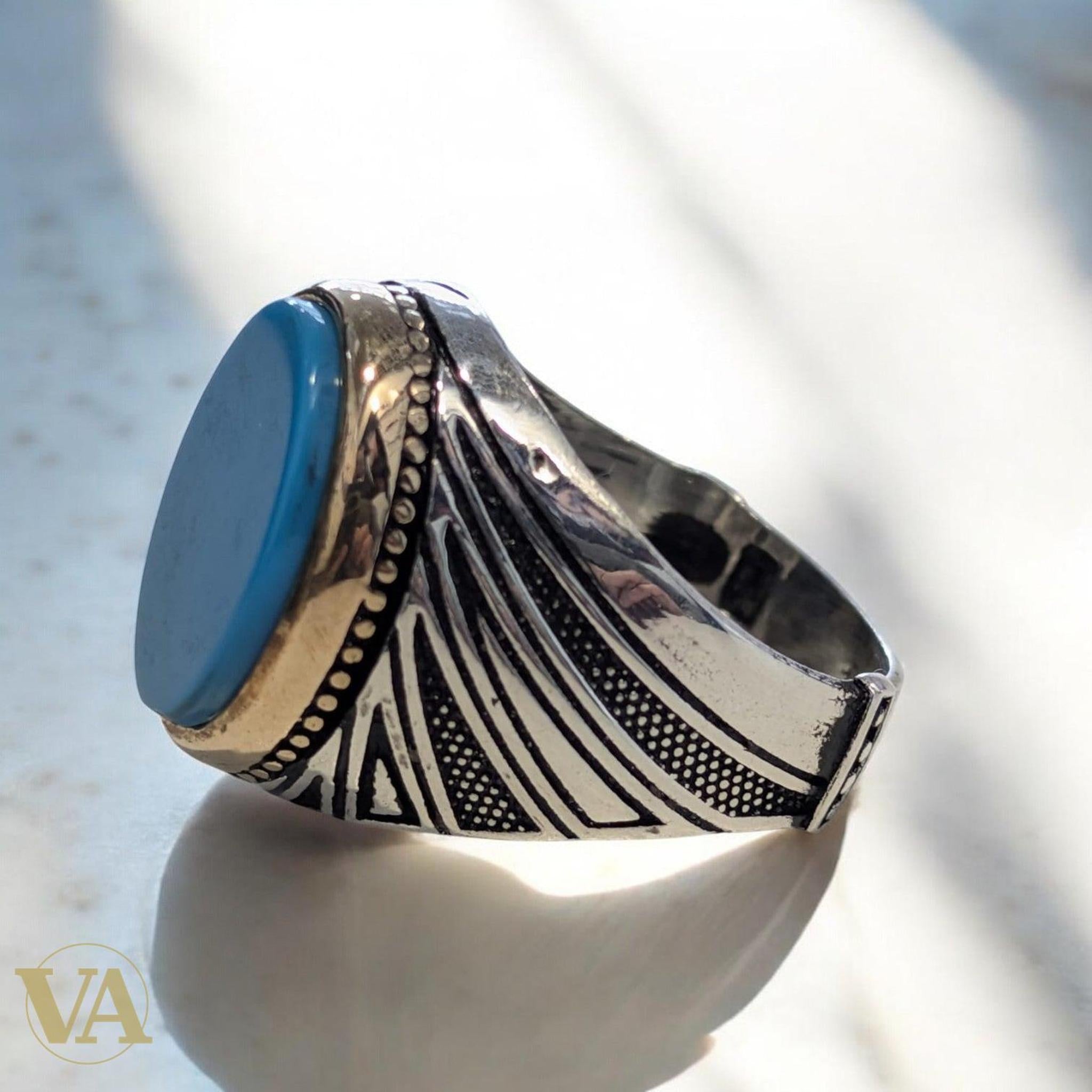 Bague Homme Turquoise – Argent 925 – Chevalière Ovale | Bijoux Vindicta