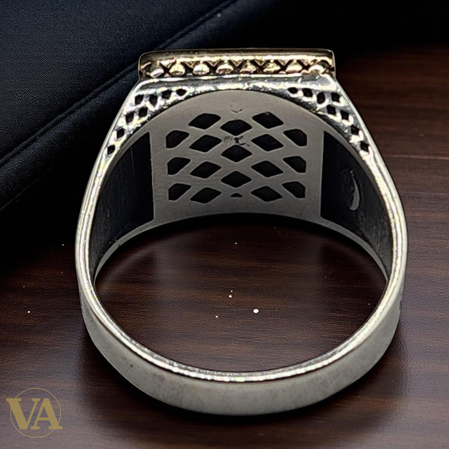 Bague Homme Argent 925 – Design Géométrique avec Onyx Noir