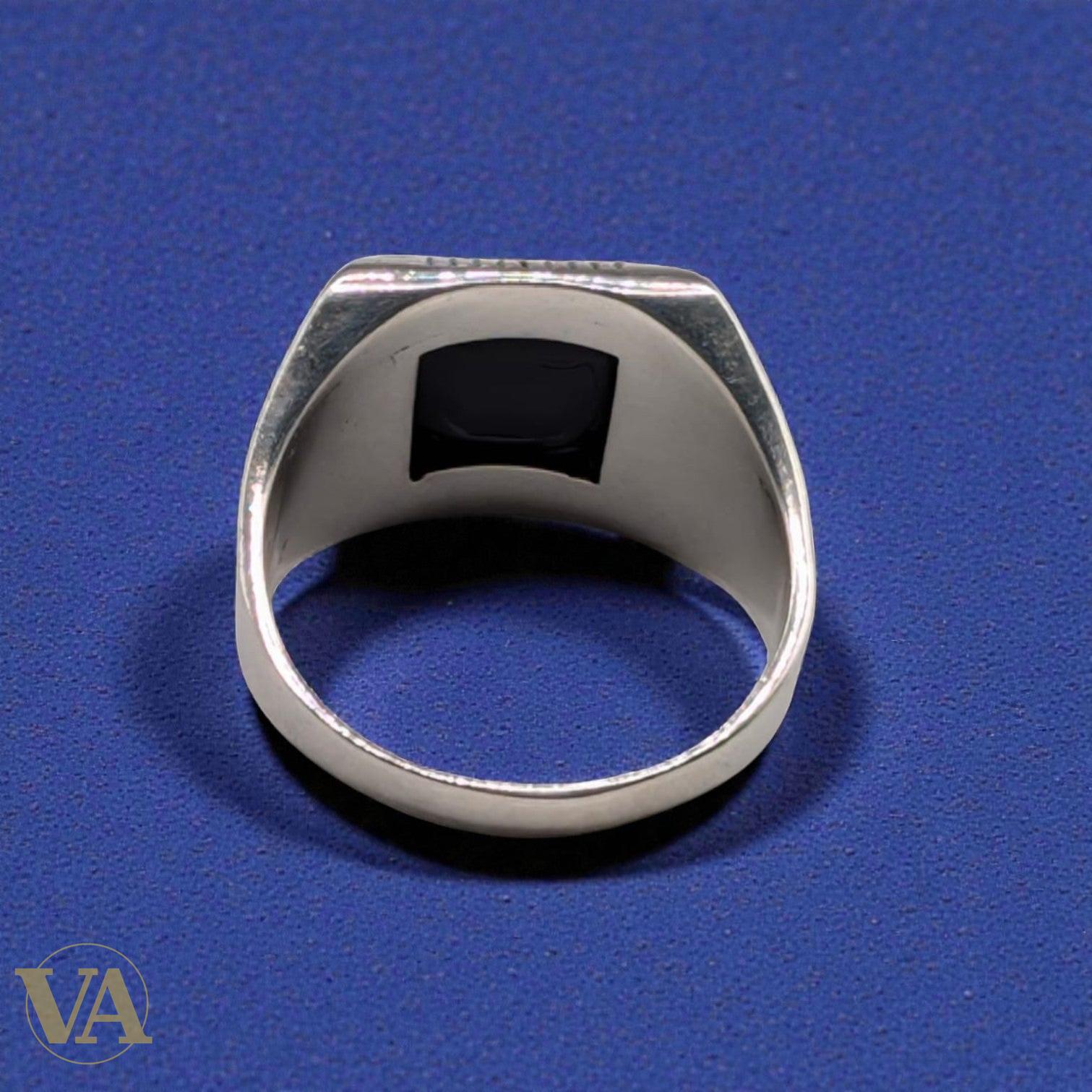 Bague Homme Argent 925 Onyx Noir Carré – Motif Floral Ottoman | Bijoux Vindicta