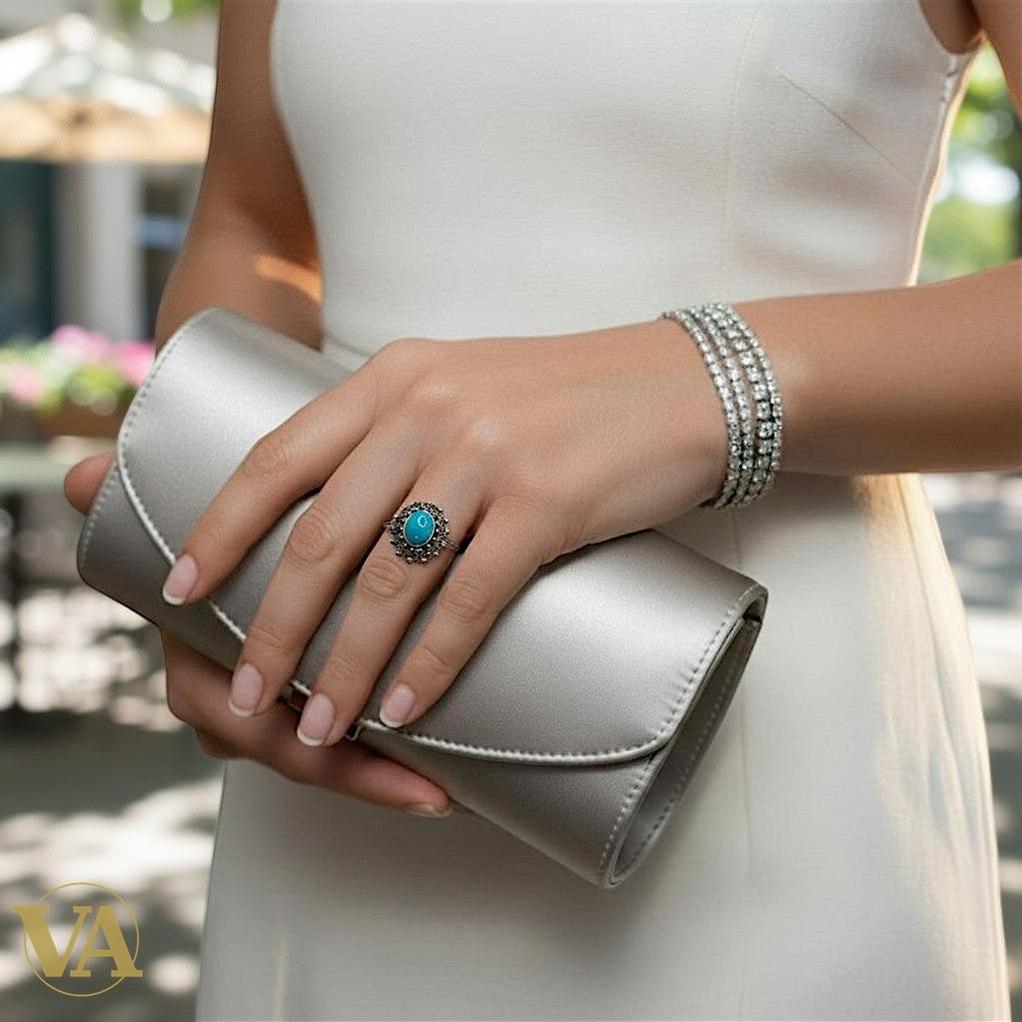 Bague Femme Argent 925 Turquoise Ovale & Marcassite – Style Vintage Lumineux