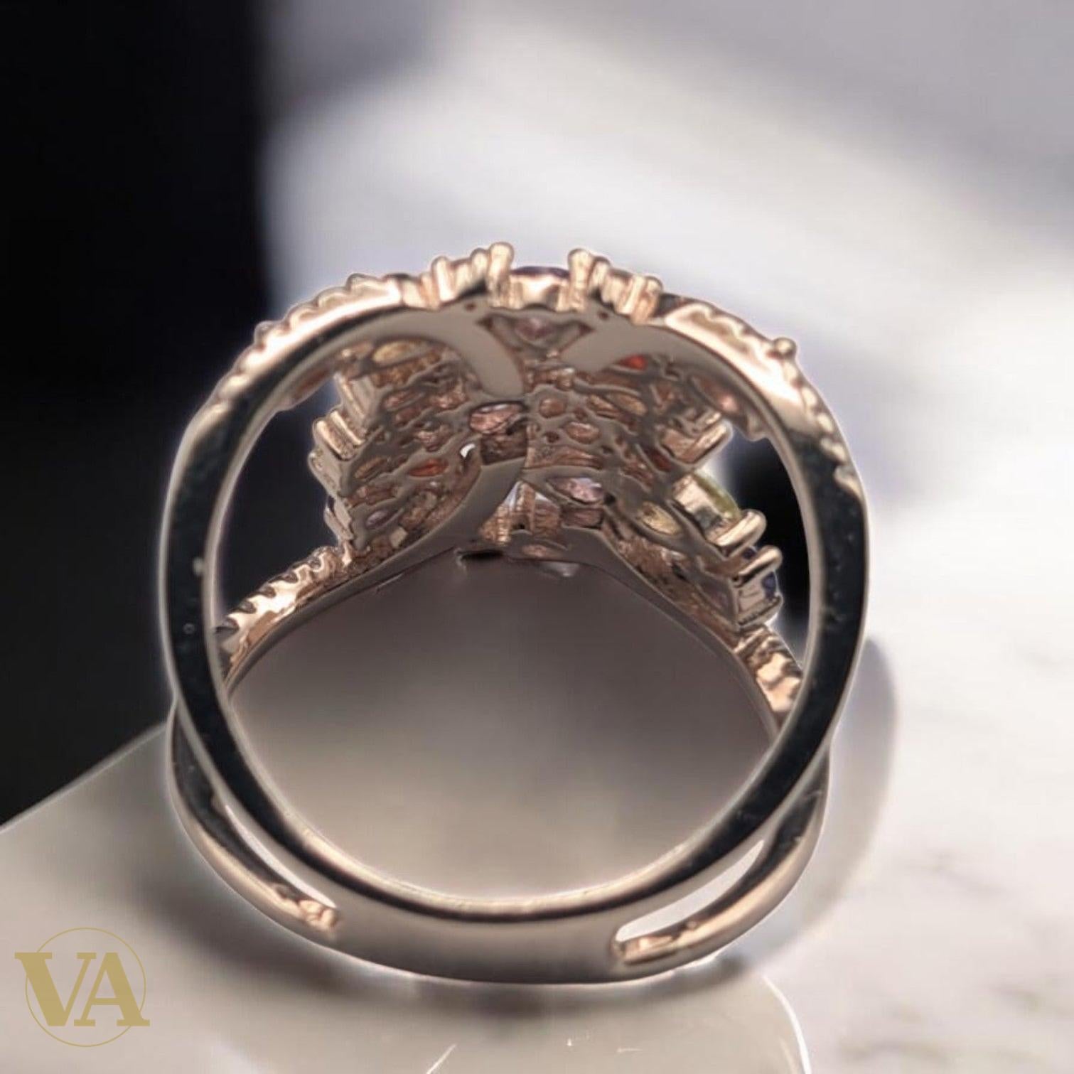 Bague  femmes Argent 925 & Plaqué Or Rose – Améthystes & Oxydes Multicolores