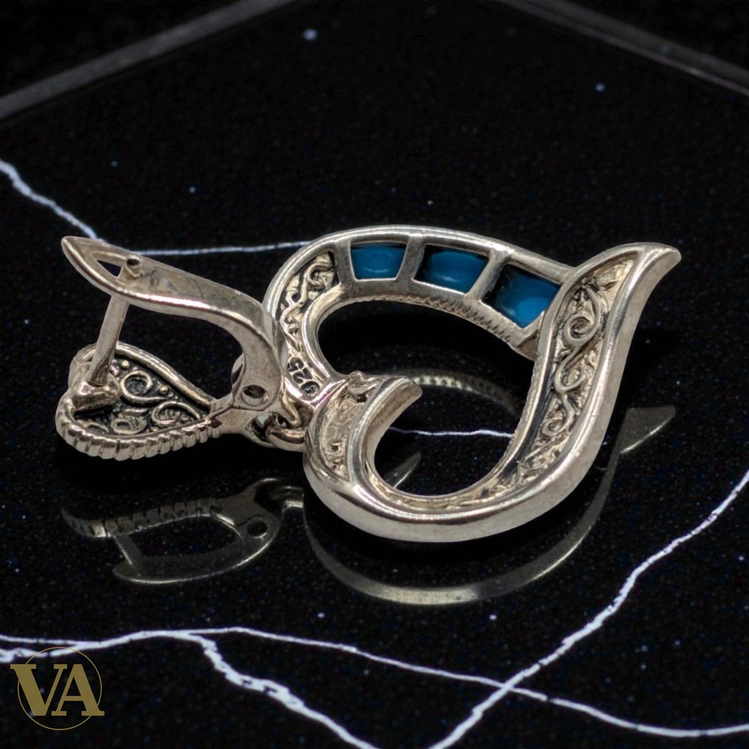 Boucles d'Oreilles Argent 925 Cœur Turquoise et Marcassite