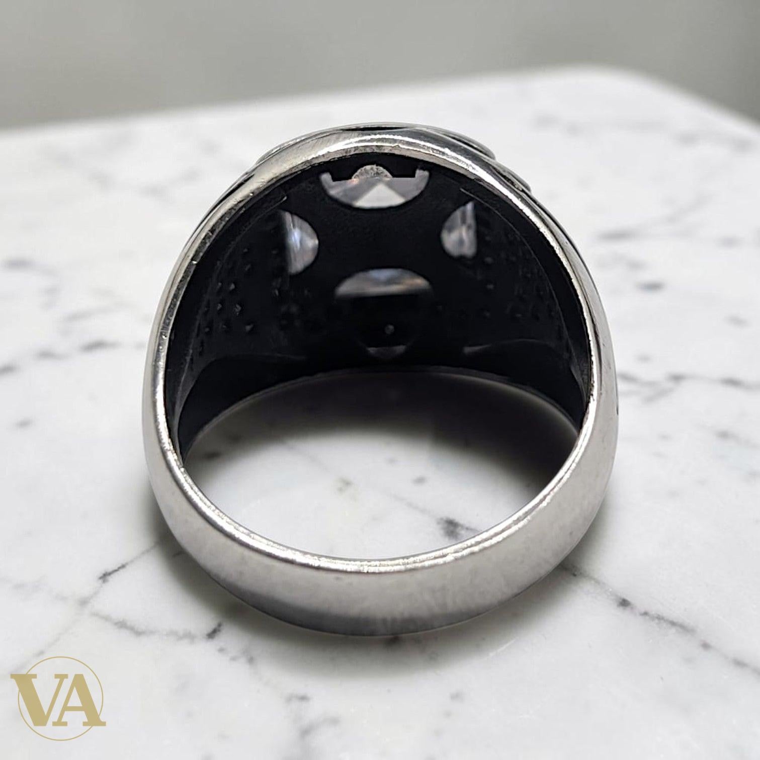 Chevalière Homme Argent 925 Zircon Carré Fumé Pavé Zircons Noirs - Argent 925 - Vindicta