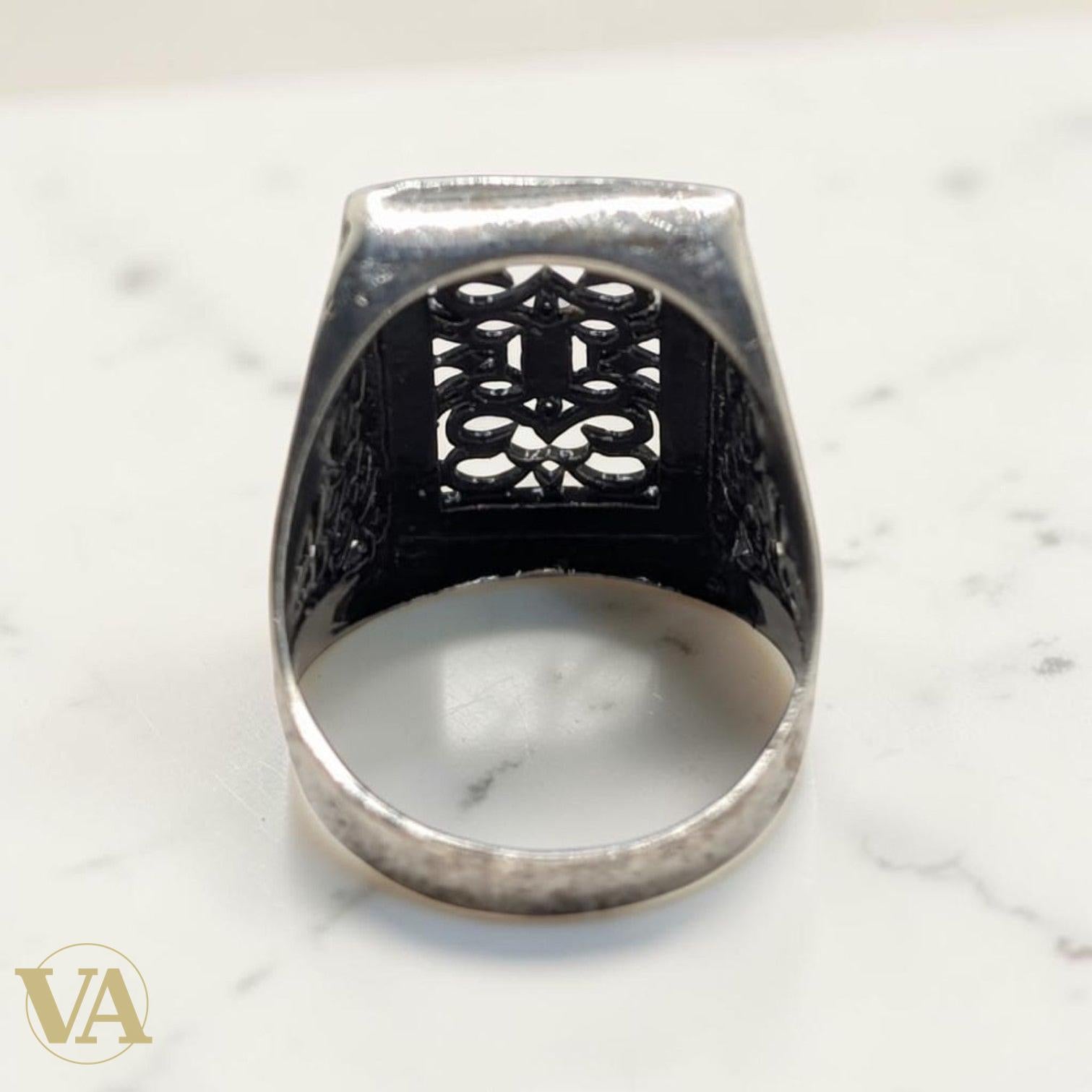 Chevalière Homme Argent 925 Plateau Ajouré Calligraphie Ciselée - Argent 925 - Vindicta