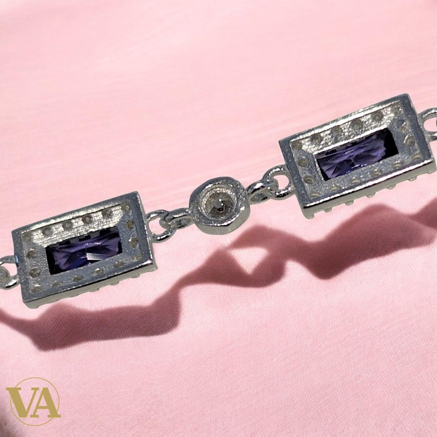 Bracelet Femme Argent 925 Améthyste Rectangulaire Vintage