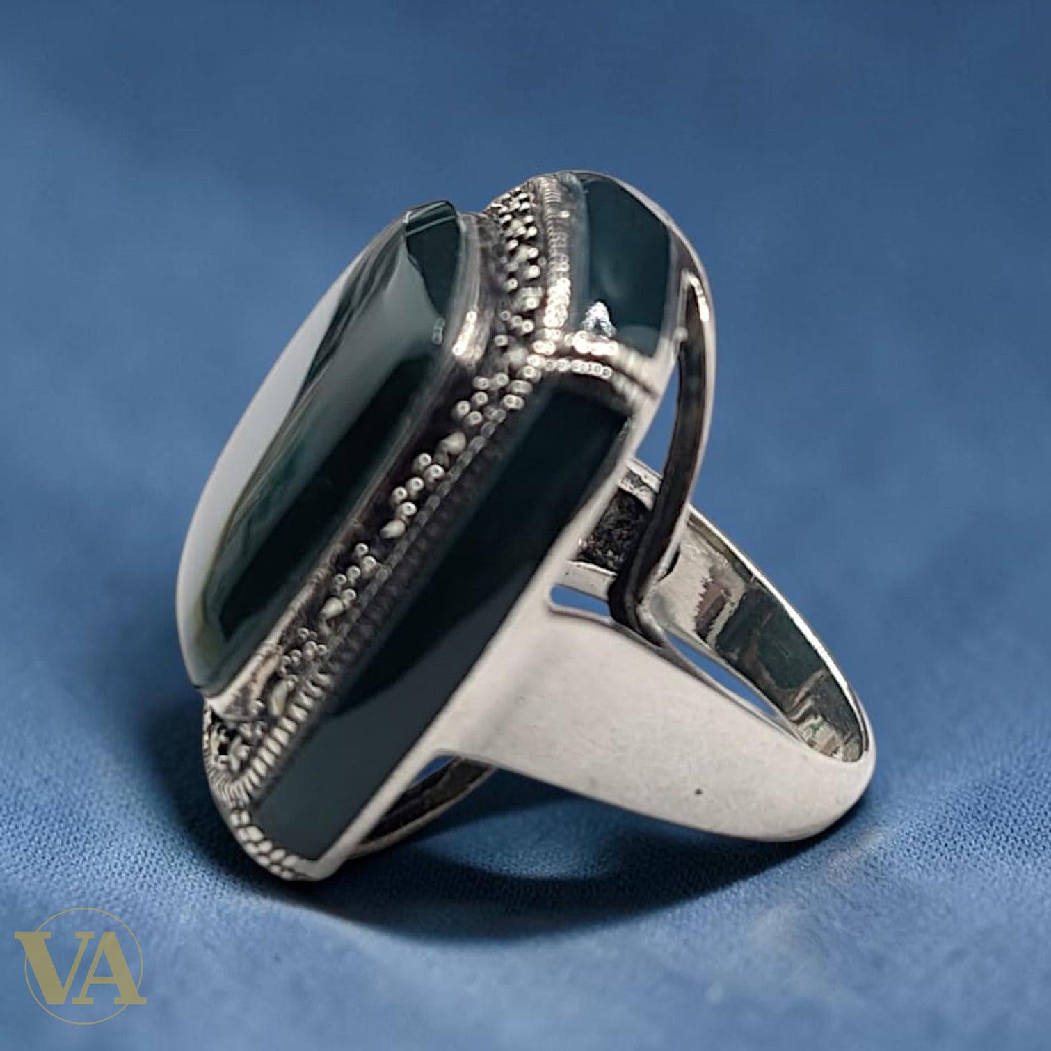 Bague Femme Argent 925 Aventurine Verte Marcassite Art Déco Cocktail