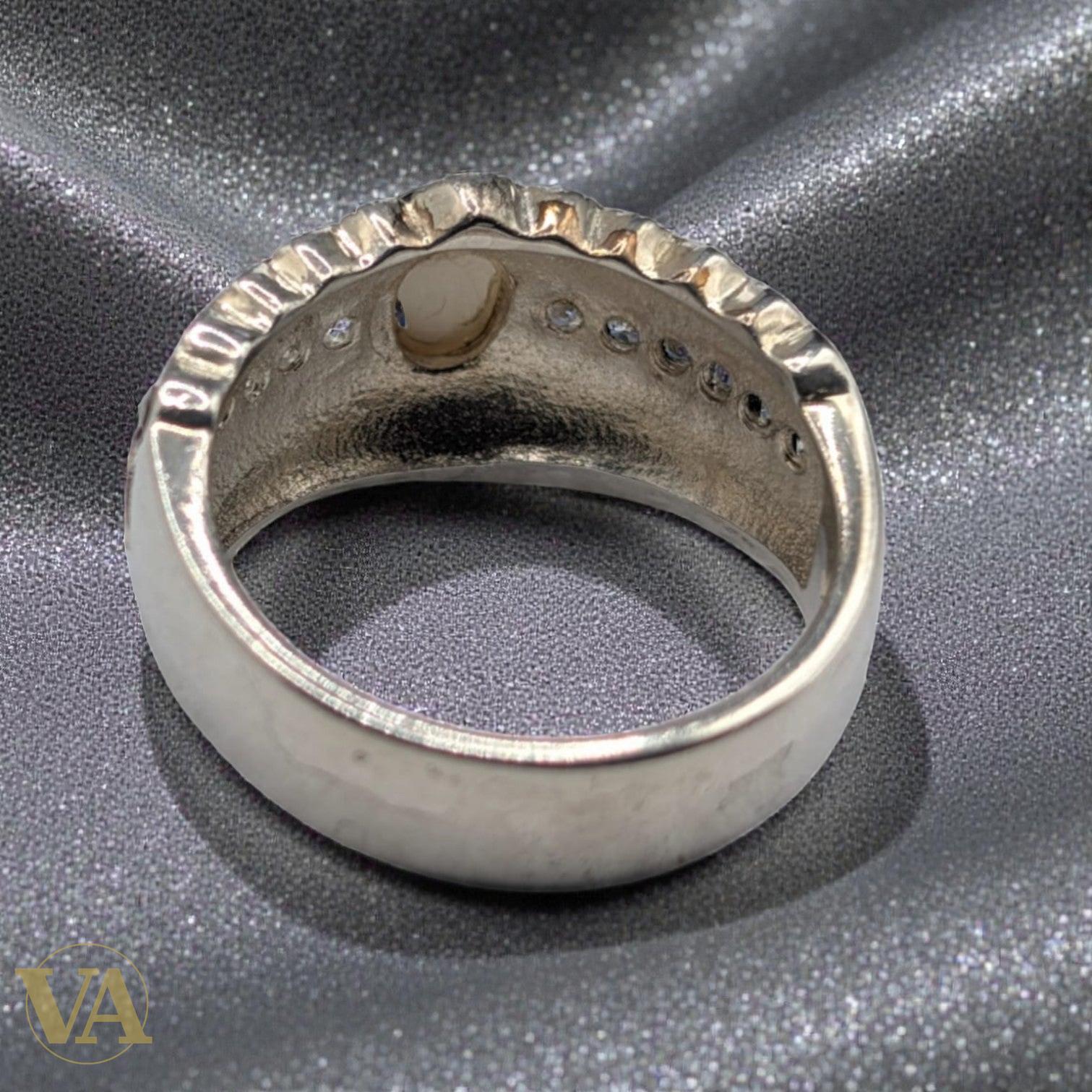 Bague femme Argent 925 Massif Pierre de Lune et Marcassite Design Art Déco