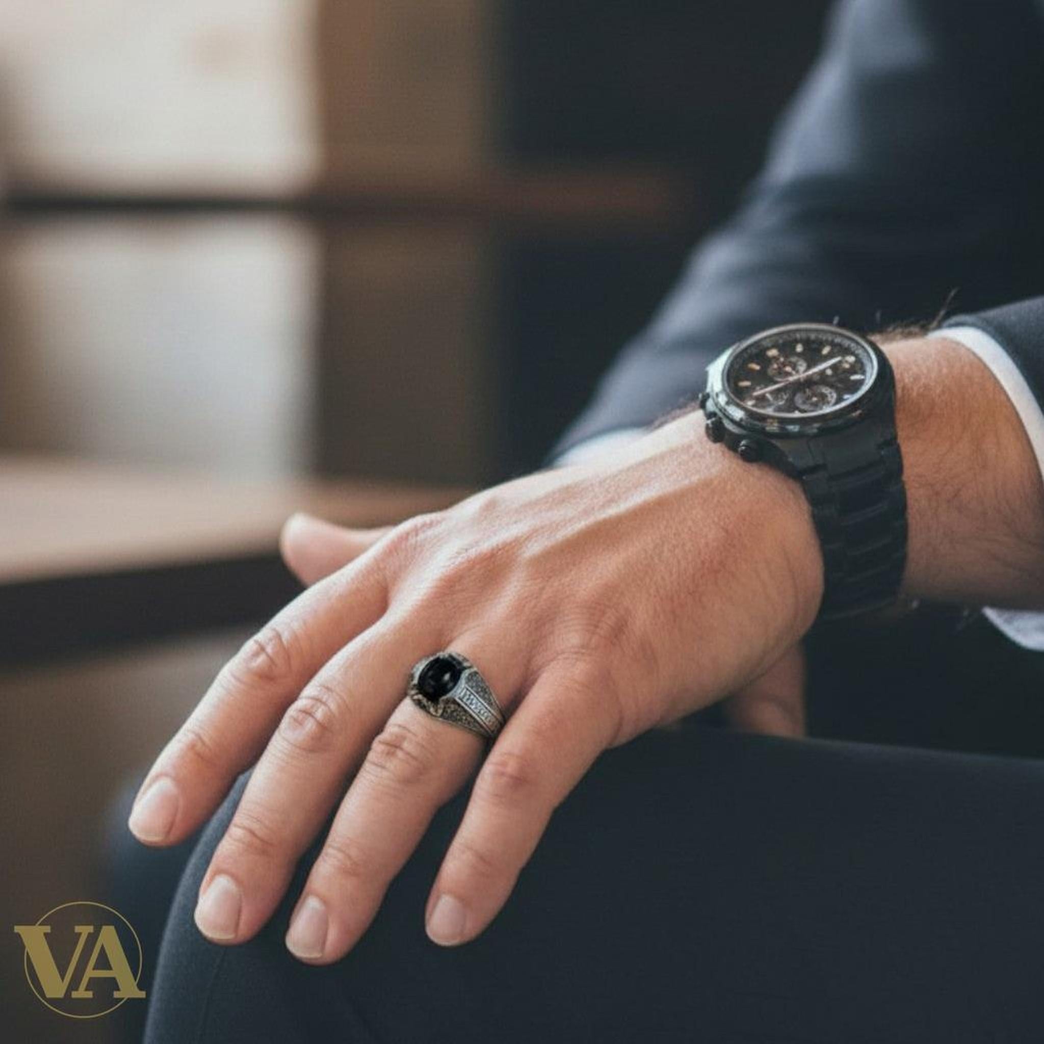 Bague Homme Argent 925 – Onyx Noir Naturel - Argent 925 - Vindicta
