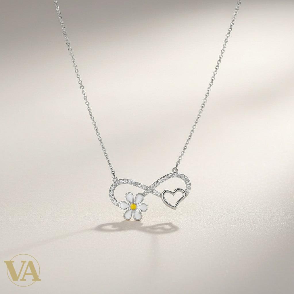 Collier Femme Argent 925 Infini Marguerite Émail – Pendentif Cœur Zircons-Vindicta : Bijoux Argent 925 Massif, Luxe et Héritage