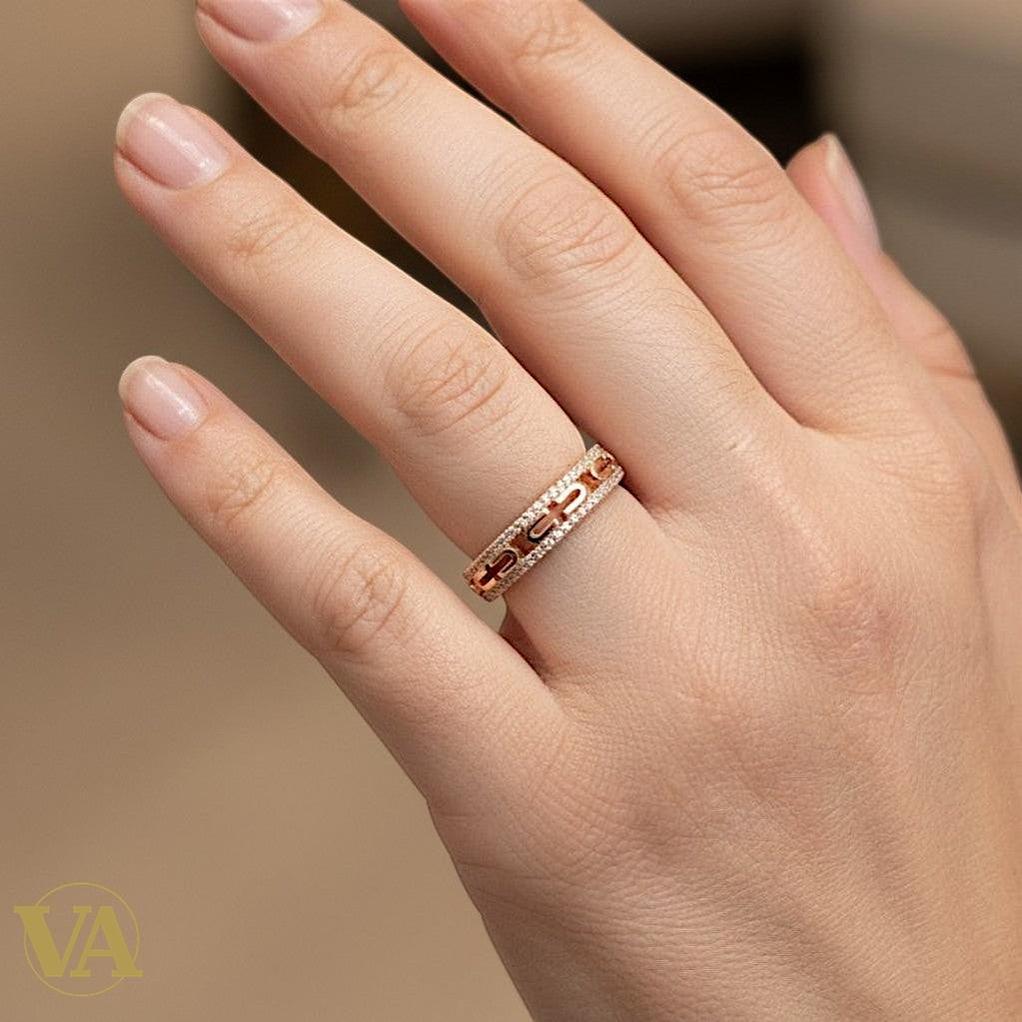 Bague Femme Argent 925 Plaqué Or Rose Motifs Grecs - Design Antique